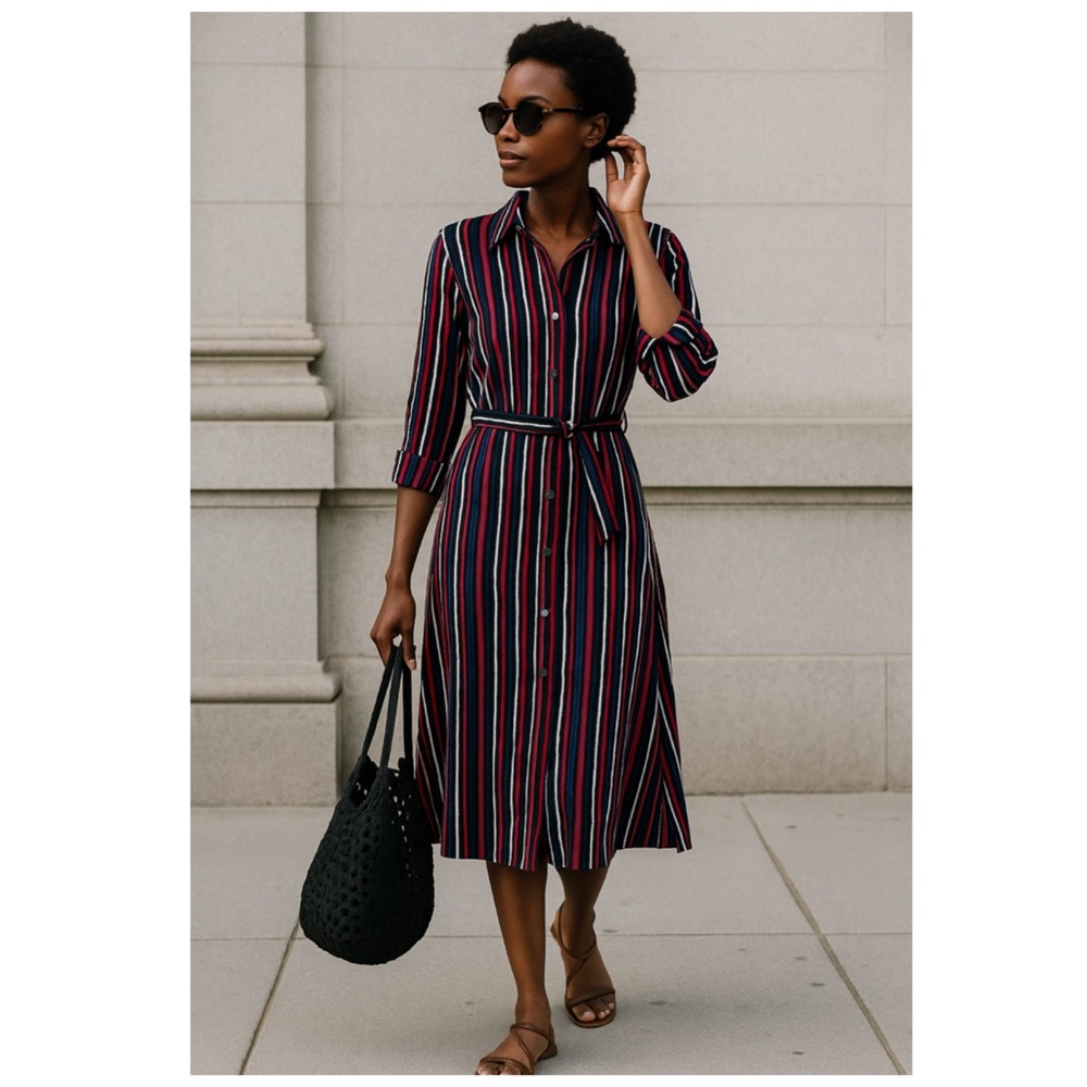 MAEVE Anthropologie Martina Belted Stripe Shirt Dress NWT Size 0